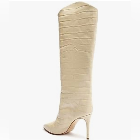 SCHUTZ Cream Heeled Boots with Croc-Embossed Texture - Picture 3 of 11
